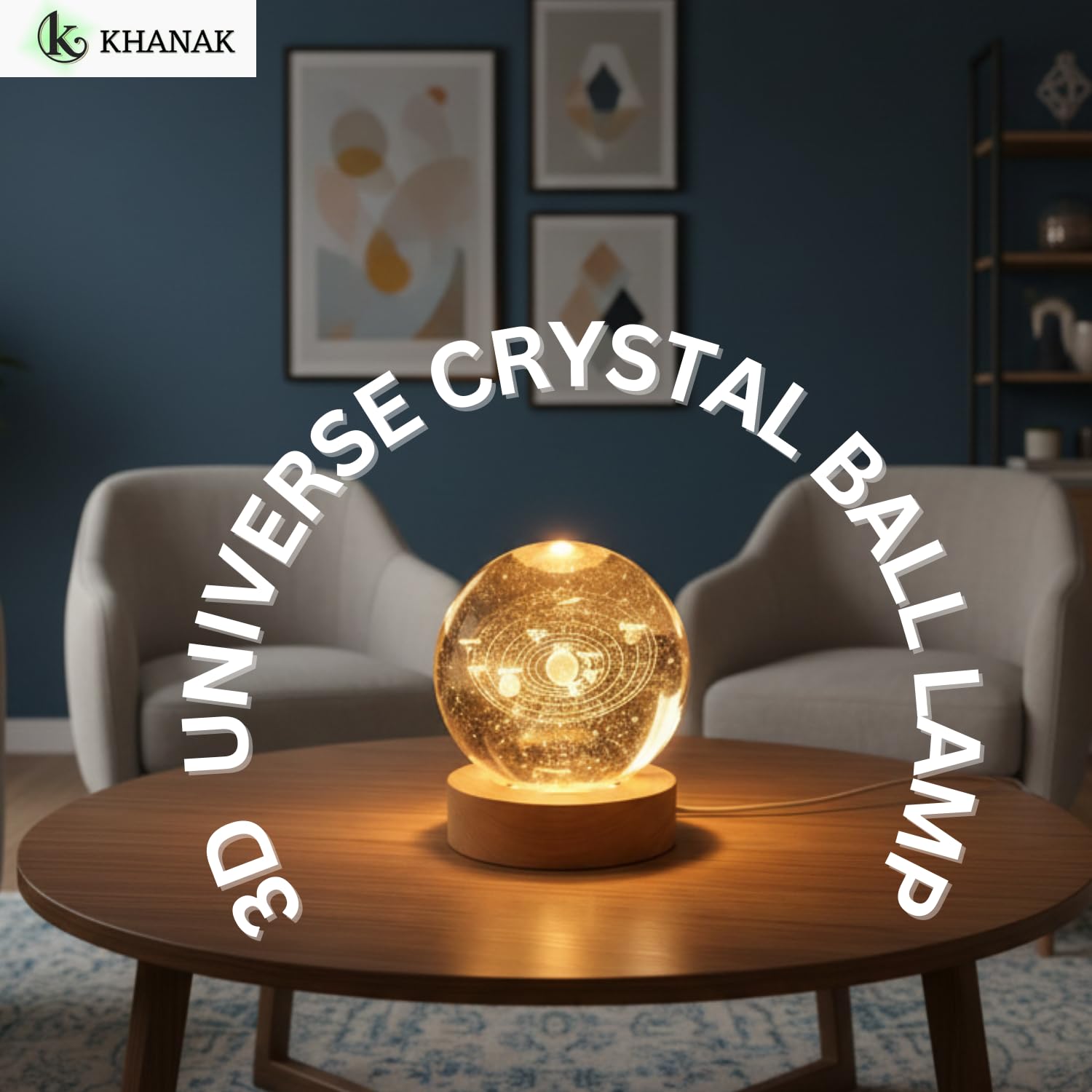 Universe Crystal Ball Night Light,3D Glass Ball Night LED Lamp with Woodern Base,Colorful LED Wooden Crystal Ball for Home Decoration Birthday Gift for Teens Boys andGirls