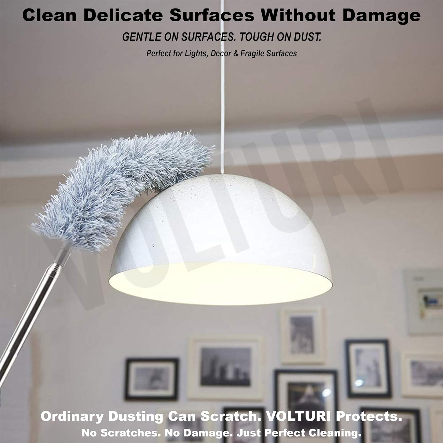 VOLTURI Fan Cleaning Mop with Long Rod, Microfiber Electrostatic Feather Fan Cleaner Ceiling Duster for Home Cleaning, Extendable Pole 100 Inch, Anti-Scratch Bendable Brush,...