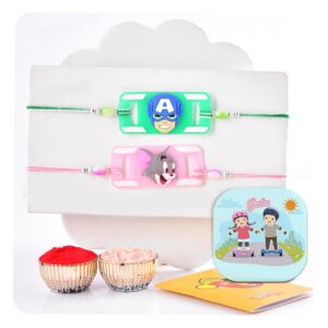 CraftVatika Rakhi for Brother Kids Rakhi Set of 2 for Brother Boy Sister Girls Kids, Rakhi with Fridge Magnet, Rakhi Set of 2 for Boy Girls Kids, Fridge Magnet for Fridge Door Decor (Type 2)