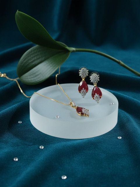 Archi Collection Rose Gold-Plated Enamelled Stone-Studded Necklace and Earrings