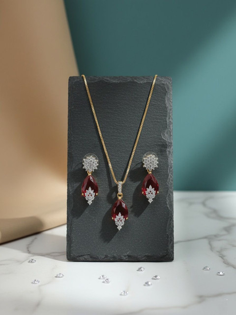 Archi Collection Rose Gold-Plated Enamelled Stone-Studded Necklace and Earrings