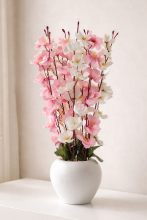 ARTIER White 1 Pieces Cherry Blossom Artificial Flower With Pot