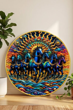 Aura Blue Graphic Printed MDF Round Wall Art 23'' x 23''