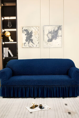 Aura Non Slip Stretchable Bubble Polyester Straight 3 Seater Sofa Cover-33x55x33In