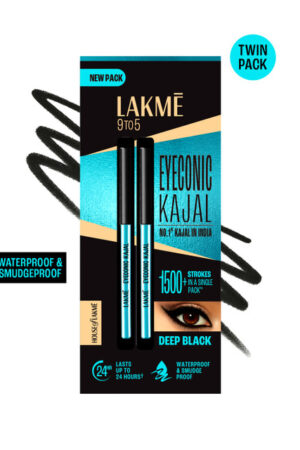 Buy Lakme 9to5 Set Of 2 Eyeconic Kajal Matte Finish & Lasts Upto 24hrs 0.35g Each Deep Black - - Personal Care for Women