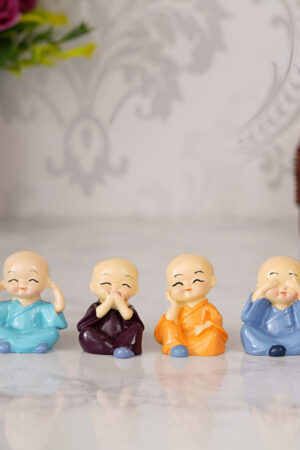 Buy Quace Baby Monk Blue Ceramic Glossy Living Room Set Of 4 Tiny Showpieces 2.2 Inches - - Home for Unisex