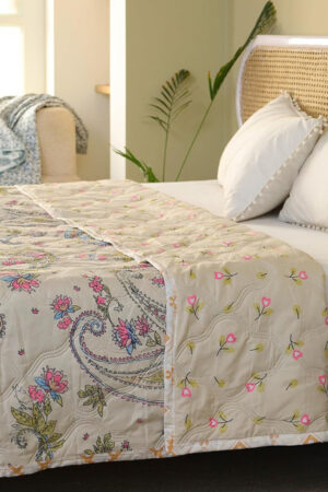 EthnicLoom Off White180 GSM Jaipuri Paisley Printed Cotton Comforter