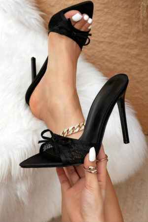 GLO GLAMP Textured Party Stiletto Sandals with Bows