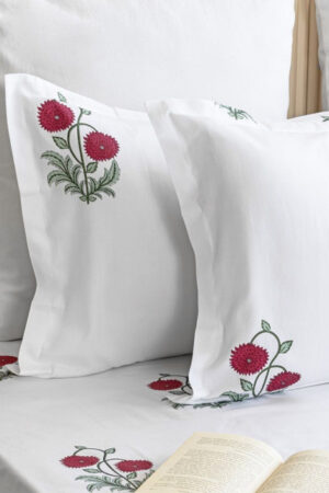 HOMEMONDE White & Red 2 Pieces Floral Printed 210TC Pure Cotton Rectangle Pillow Covers