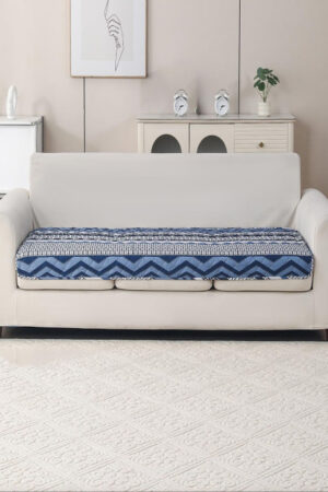 HOUSE OF QUIRK Navy Blue & Blue Printed Polyester Blend 1 Piece Sofa Cover Without Arms