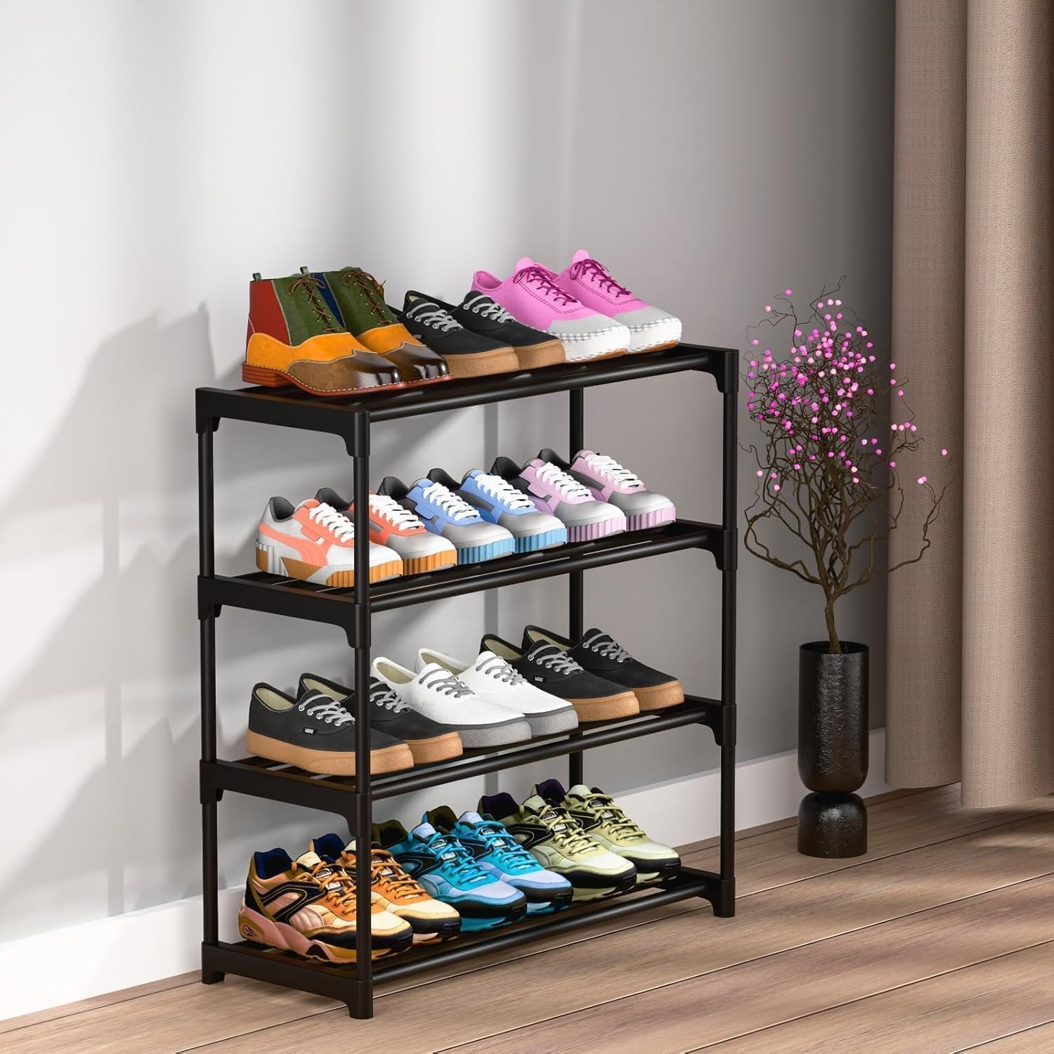 JEBISON Shoe Rack for Home | 4 Tier Plastic Shoe Stand | Multipurpose Foldable & Stackable Shoe Storage Organizer | Lightweight Durable Shoes Rack for Bedroom, Entryway, Hallway...