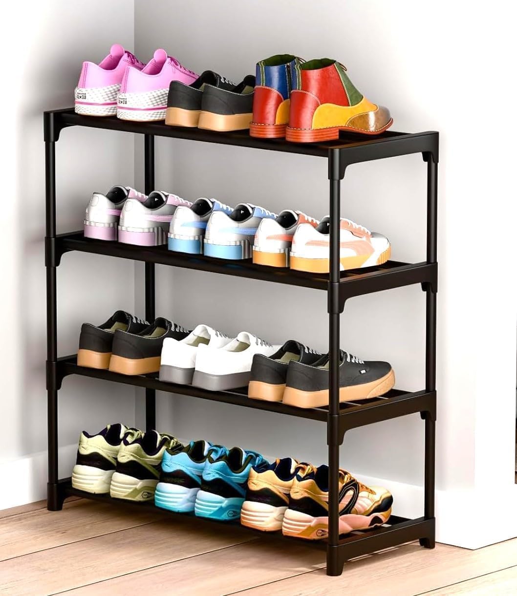 JEBISON Shoe Rack for Home | 4 Tier Plastic Shoe Stand | Multipurpose Foldable & Stackable Shoe Storage Organizer | Lightweight Durable Shoes Rack for Bedroom, Entryway, Hallway...