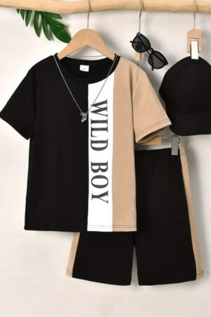 KEESOR Boys Colourblocked Round Neck T-shirt With Shorts