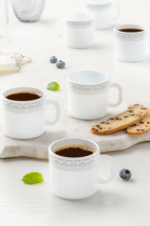 Larah by BOROSIL Chester Name Personalised White Ethnic Motifs Opalware Microwave Safe 6 Piece Mugs-180ml