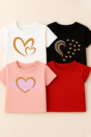 Luke & Lilly Girls Pack of 4 Conversational Printed Cotton T-shirts
