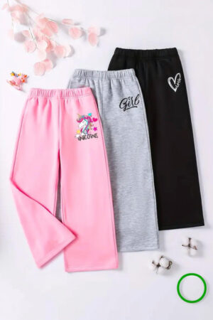 NAUGHTYMEN Girls Pack of 3 Relaxed Fit Graphic Print Track Pants