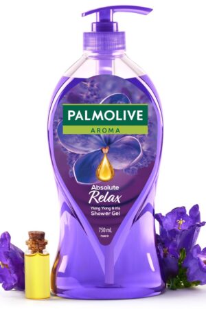 Palmolive Aroma Absolute Relax Body Wash, Gel Based Shower Gel with 100% Natural Ylang Ylang Essential Oil & Iris Extracts - pH Balanced, No Parabens, No Silicones, 750ml Pump