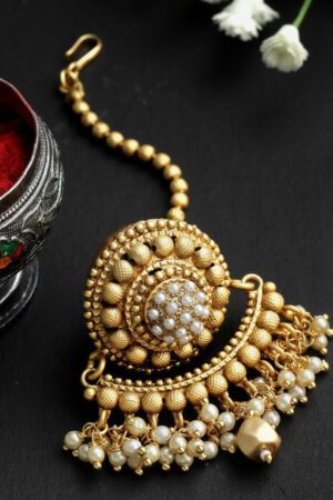PANASH Gold-Plated Pearls Borla Maang Tikka