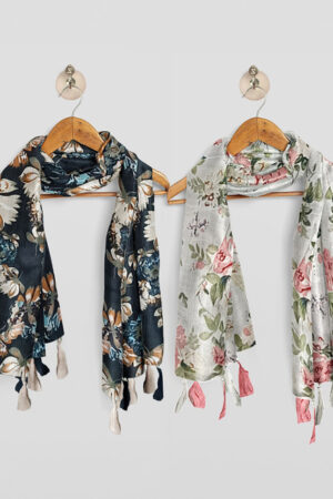 POSHAMPAA be desi Pack of 2 Women Floral Printed Scarf with Tassels