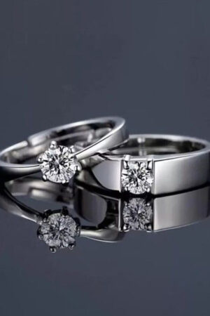 Ringzinnie Unisex Set Of 2 Silver Plated American Diamond Studded Couple Rings