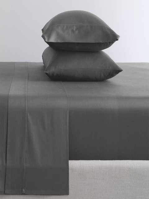 Sangria Black 300 TC King Double Bedsheet With 2 Pillow Covers-2.74 m x 2.74 m