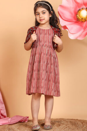 Sangria Girls Cotton Set of 2 Pieces stripped printed Dress