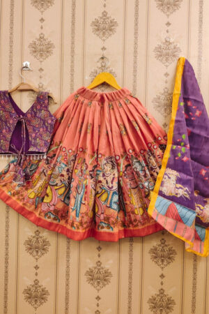 Sangria Girls Printed V-Neck Flared Lehenga Choli With Dupatta