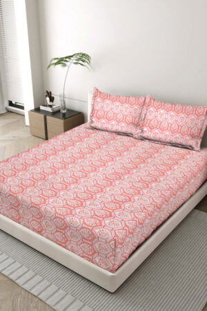 Status Pink & White Floral 300 TC Queen Bedsheet with 2 Pillow Covers