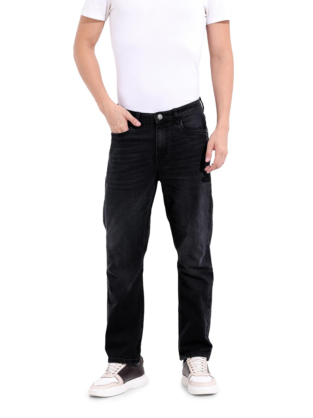 The Indian Garage Co Men Slim Straight Fit Solid Mid-Rise Stretchable Jeans
