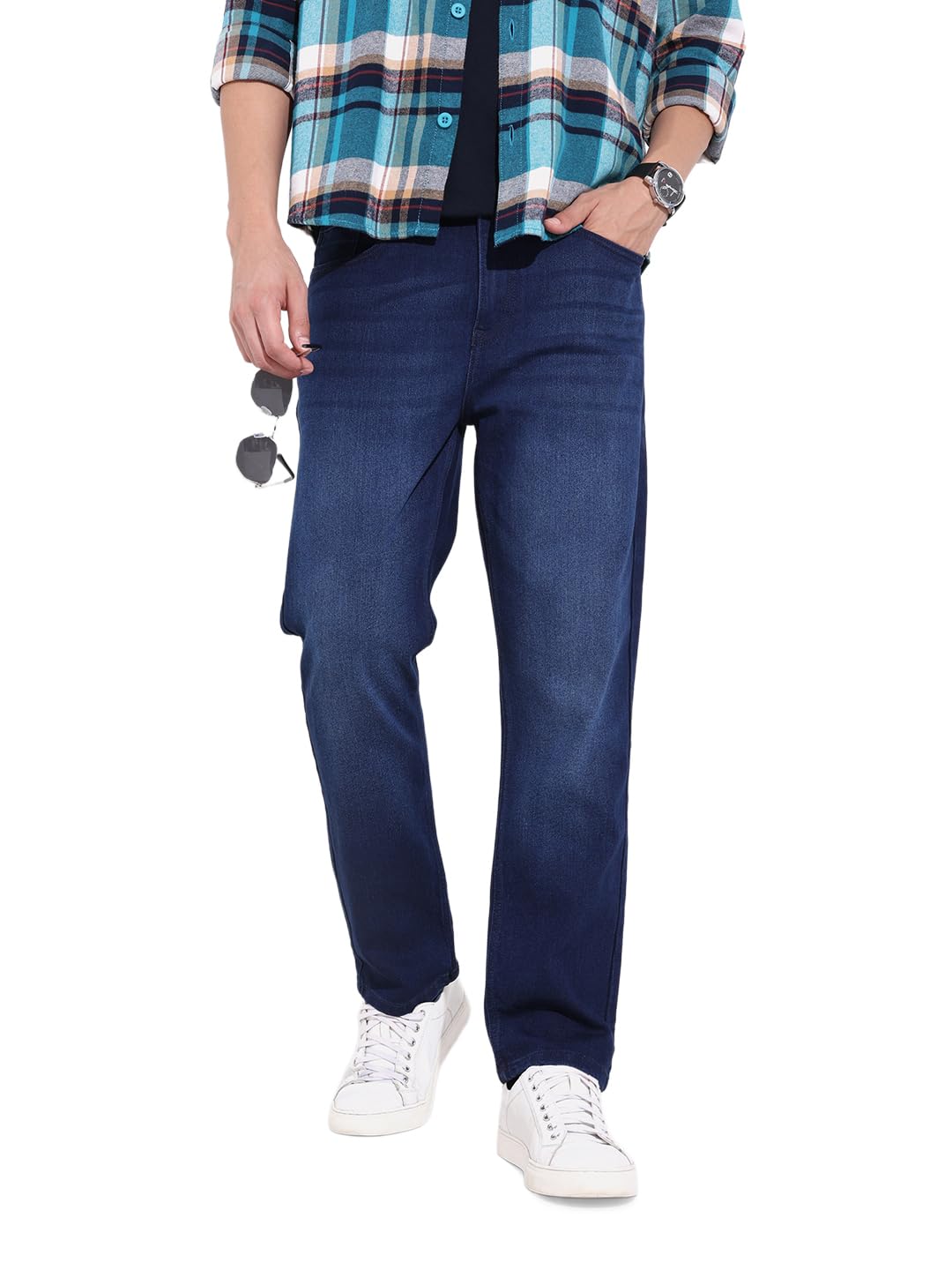 The Indian Garage Co Men Slim Straight Fit Solid Mid-Rise Stretchable Jeans