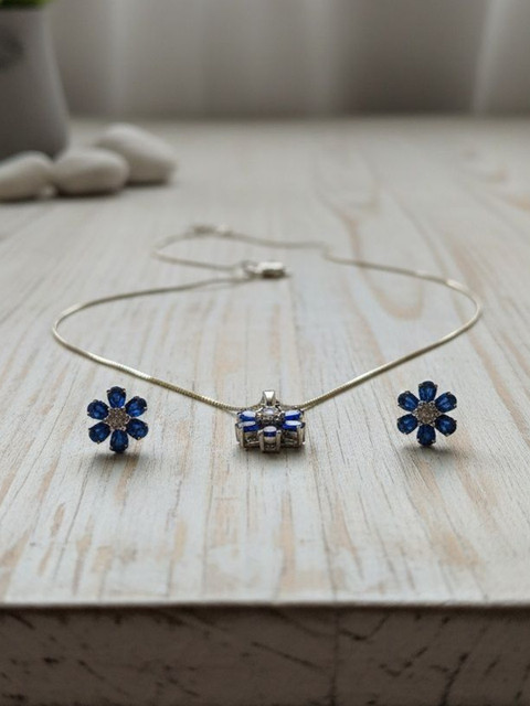 True bella Silver-Plated Enamelled Stone-Studded Necklace and Earrings