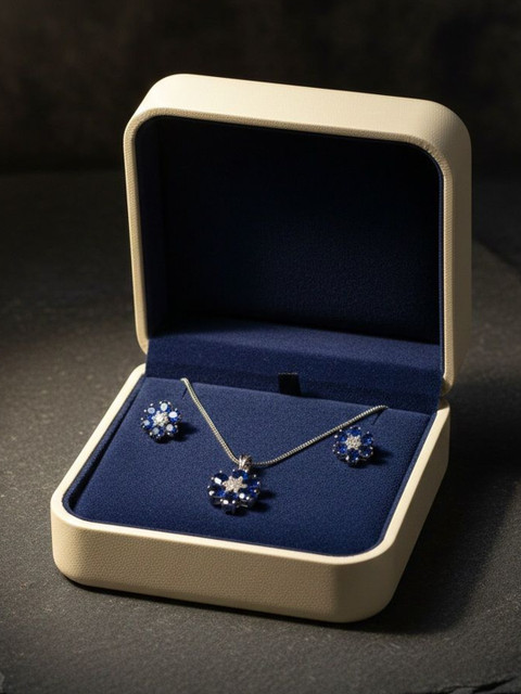 True bella Silver-Plated Enamelled Stone-Studded Necklace and Earrings