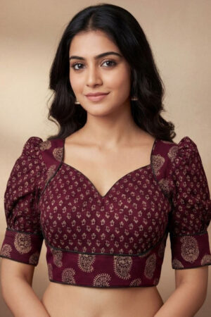 WIZULO TRENDZ Cotton Blend Printed Saree Blouse