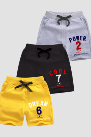 x2o Boys Pack of 3 Yellow & Grey Typography Printed Outdoor Shorts