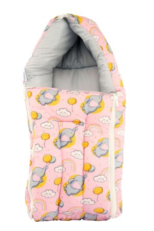 BUMTUM 0-6 Months New Born Baby Unisex Cotton Carry Bag/Sleeping Bag, 3 in 1 Baby Bed, Carry Nest for Infant, Elephant Print (Baby Pink)