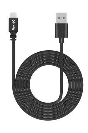 Celly USB Type A to Micro USB Data and Charging Cable, 480 MBPS Data and Sync, 2.4A Fast Charge, Light Weight, Durable, PVC Cable, 1 Meter (Black) (USBMICROB)