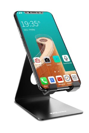 Portronics MODESK Universal Mobile Holder Stand with Metal Body, Anti Skid Design, Light Weight for All Smartphones, Tablets, Kindle, iPad(Black)