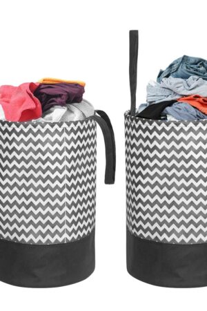 PrettyKrafts F1246 Canvas Laundry Bag, Toy Storage, Laundry Storage (45 L) (Set of 2 Pieces)- Black Wave