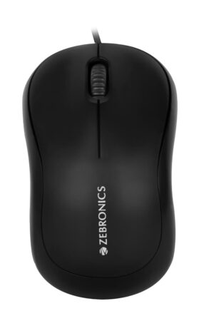 ZEBRONICS Zeb-Comfort Wired USB Mouse, 3-Button, 1000 DPI Optical Sensor, Plug & Play, for Windows/Mac, Black